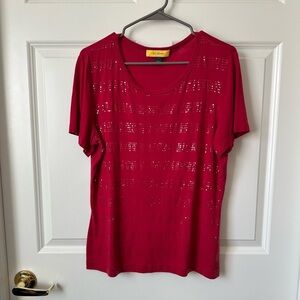St. John Red Graphic Print T-Shirt Size L